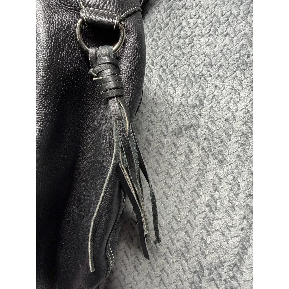 Tiganello Black Pebbled Leather Hobo‎ Shoulder Bag Tassel Handbag Purse